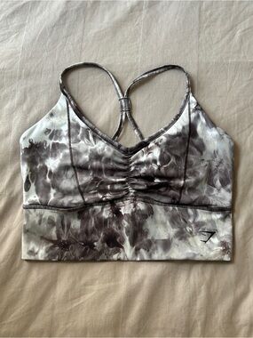 Gymshark Tie-Dye Gray Ruched Front Racerback Sports Bra